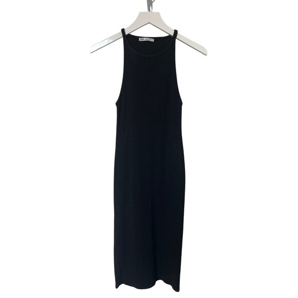 Zara Black Ribbed Knit Midi Dress - Picture 1 of 4
